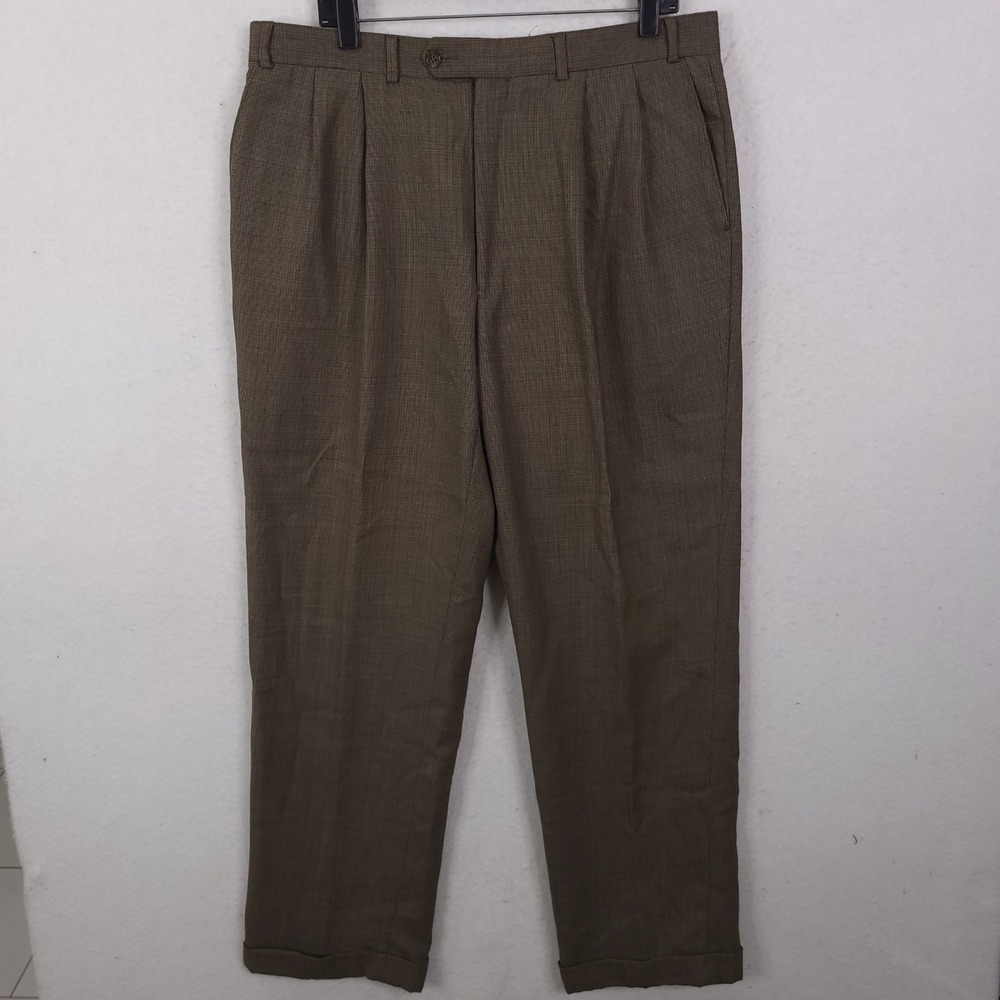 Ralph Ralph Lauren Dress Pants Mens 36x32 Brown Wool Pleated Cuffed Trousers